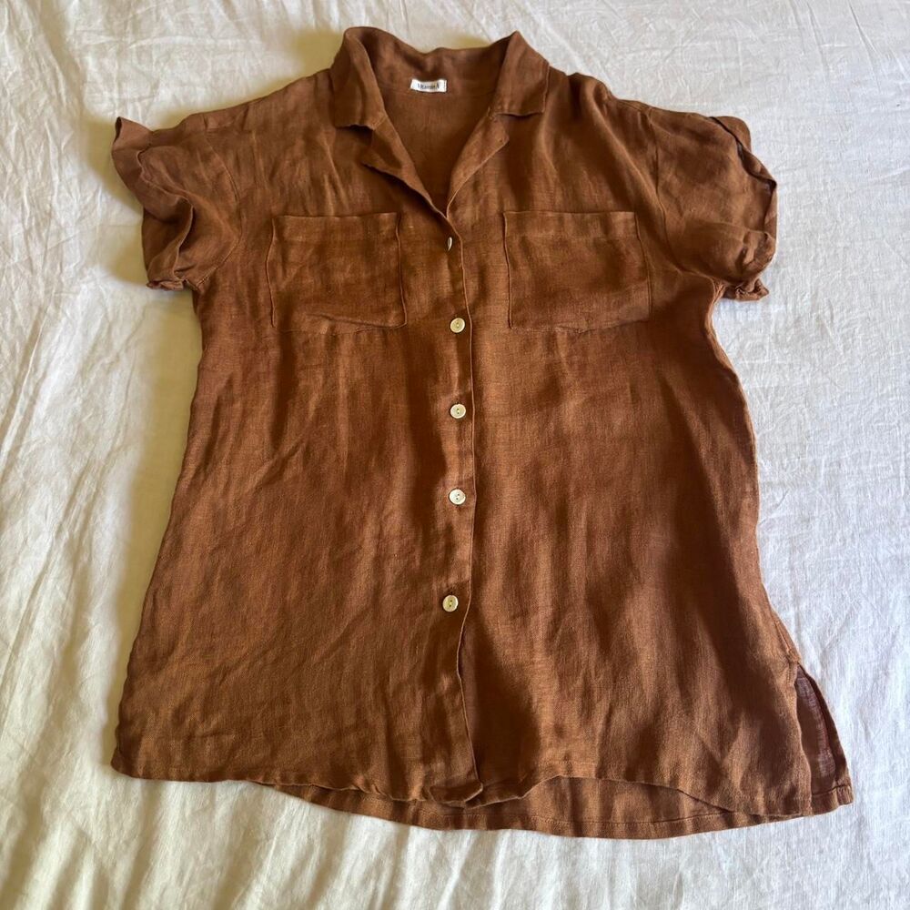 Vitamin A Playa Linen Pocket Blouse Cocoa Brown Size XS